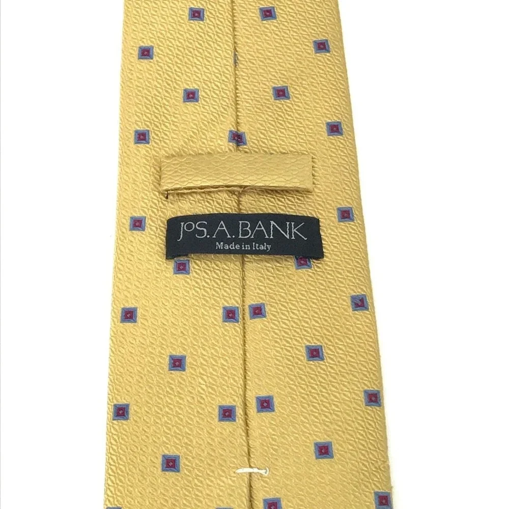 JOS A BANK Gold Yellow Squares Blue Red Geometric Tie Men's Elegant Necktie 4x58